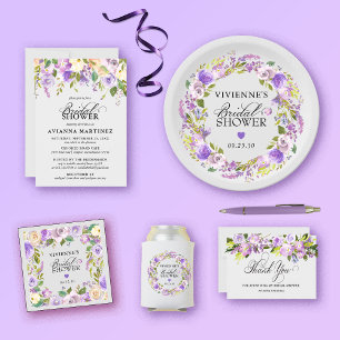 Elegant Purple White Floral Bridal Shower Invitation