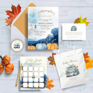 Blue Gold Pumpkin Autumn Baby Shower Invitation