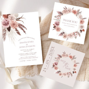 Boho Dusty Pink Dried Flowers Wreath Wedding Save The Date