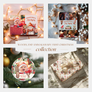 Woodland Animals Baby First Christmas Holiday Card