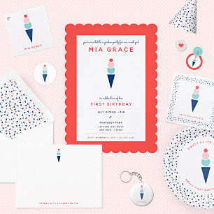 Virtual First Birthday Ice Cream Zoom Party Invitation