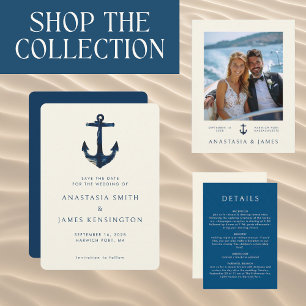 Nautical Blue Anchor Stylish Modern Ocean Wedding Invitation