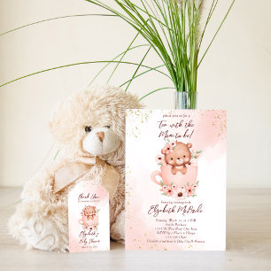 Tea party baby shower cute baby fox in a mug invitation