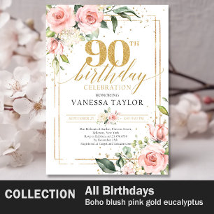 Chic watercolor blush flowers boho 80th birthday  square paper coaster
