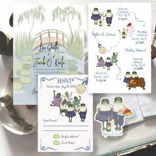 Hand painted illustrated Frogs Wedding Invitation