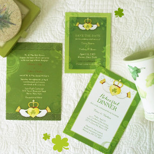 Striped Claddagh Heart Ring Irish Wedding Invitation