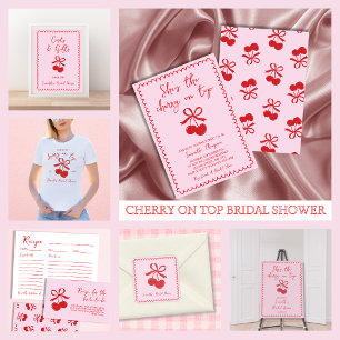Calligraphy Script Red Bridal Shower Recipe Card