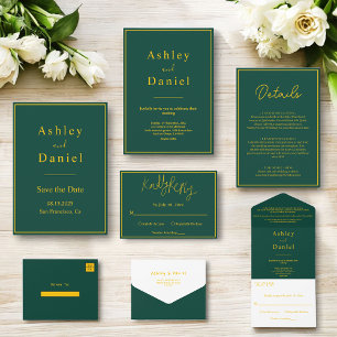 Minimal Chic Green And Gold Classic Formal Wedding All In One Invitation