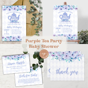 Tea Party Purple Watercolor Baby Shower Key Ring