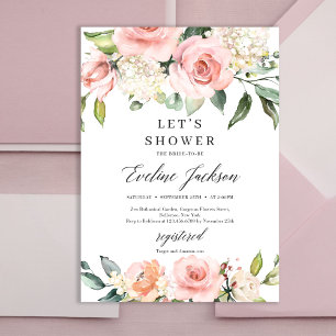 Modern rustic blush pink peach floral wedding invitation