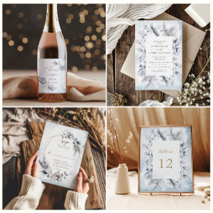 Winter Blue Elegant Foliage Wedding Invitation