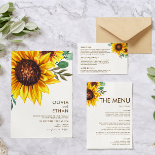 Modern Sunflower Floral Botanical Wedding Menu