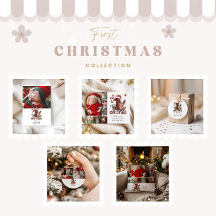 Photo Plaid Reindeer First Christmas Holiday Card