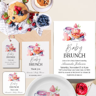 Watercolor Pancake with Berries Baby Brunch Shower Invitation