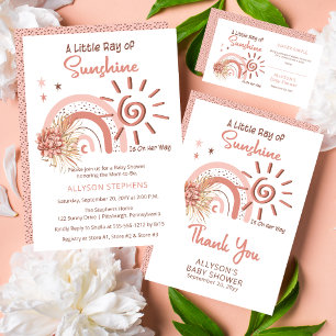 Boho A Little Ray of Sunshine Girl Baby Shower  Thank You Card