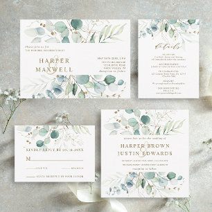 Gold and Green Botanical Wedding Square Invitation