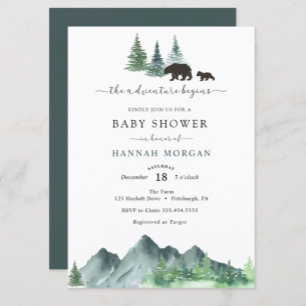 Baby Bear Evergreen Buffalo Plaid  Invitation