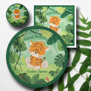 Cute Tiger Custom Kids Safari Birthday Party Boy 6 Cm Round Badge