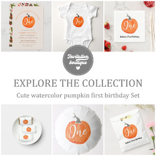 Cute watercolor pumpkin first birthday   classic round sticker