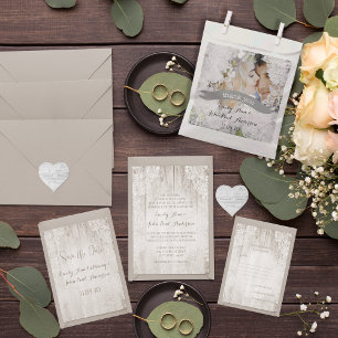 Rustic Grey Burlap Lace Wedding Invitations