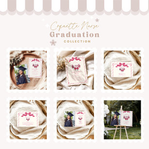  Photo  Pink Bow Coquette Nursing School Graduate Announcement
