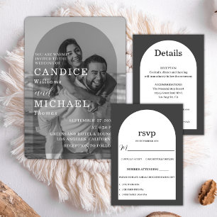 Modern Elegant Black And White Arch Photo Wedding  Invitation