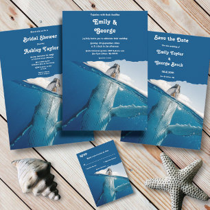 Navy Blue Under The Sea Ocean Whale Beach Wedding Invitation