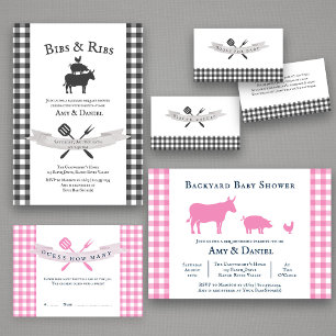 BBQ Baby Shower Books for Baby Vintage Grey Plaid Enclosure Card
