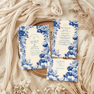 Vintage French Blue Toile Floral Wedding Save The Date