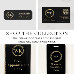 Custom Monogram Black Gold Employee Name ID Badge