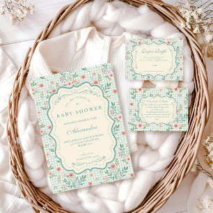 Antique Floral Scalloped Baby Shower Invitation