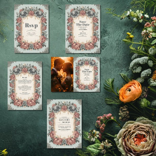 Vintage Dusty Blue Art Nouveau Victorian Wedding Invitation