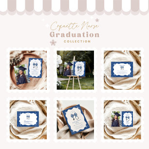  Photo Blue Toile Bow Nurse School Grad Announcement