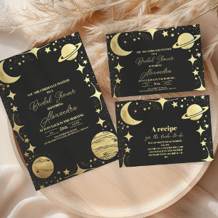 Black Gold Celestial Crescent Moon Bridal Shower Enclosure Card