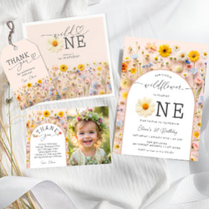 Little Wildflower Photo Birthday Party Thanks Card