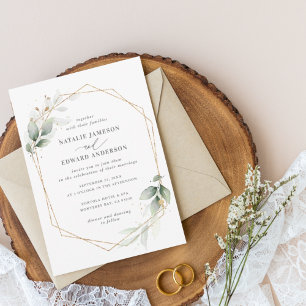 Watercolor botanical green gold elegant wedding flyer