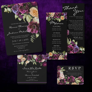 Black Vintage Floral Wedding Thank You Place Card