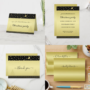 Gold shiny Christmas stars, paws on gold & black Invitation