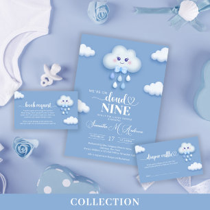Fluffy white cloud nine blue sky boy baby shower wrapping paper