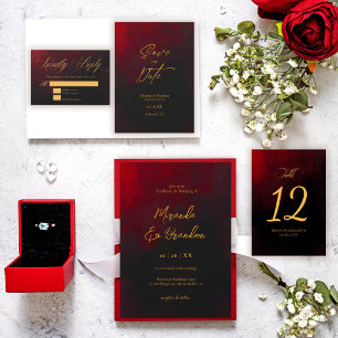 Simple Elegant Red Black Gold Calligraphy Wedding Table Number