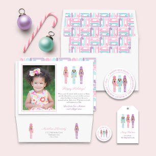 Pastel Black Nutcracker Retro Merry Christmas Holiday Card