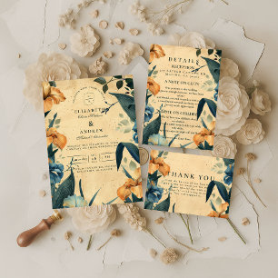 Vintage Tropical Botanical Wedding Invitation