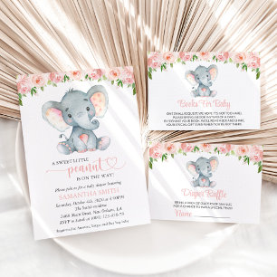 Elephant, Pink Watercolor Flowers, Books For Baby Enclosure Card