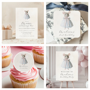 First Birthday Mouse Whimsical Victorian Birthday Invitation