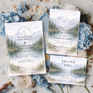 Minimalist Pine Forest Landscape Wedding Invitation