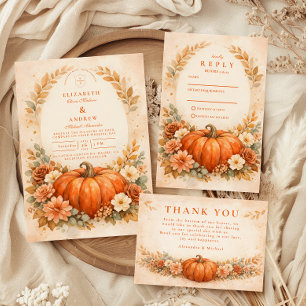 Rustic Pumpkin Floral Fall Wedding RSVP Card