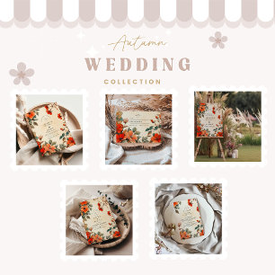 Rustic Orange Floral Wedding RSVP Card