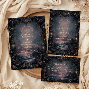 Moonlit Beach Goth Wedding Invitation