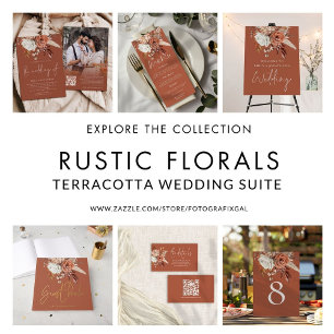 Terracotta Florals QR Code Rust Wedding Details Enclosure Card