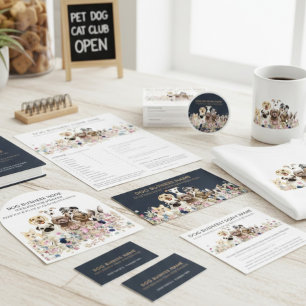 Navy Brown Cute Pet Sitter Dog Groomer Apron